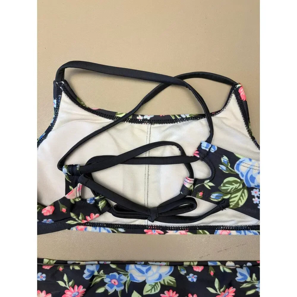 Girls 2 Piece Swimsuit Size L 10/12 Art Class Floral Swim Top Shorts UPF 50+ NWT